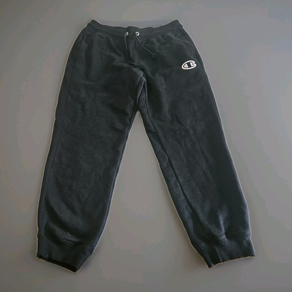 Champion Reverse Weave Black Jogger Sweatpants Women's Large Pockets Logo Cotton